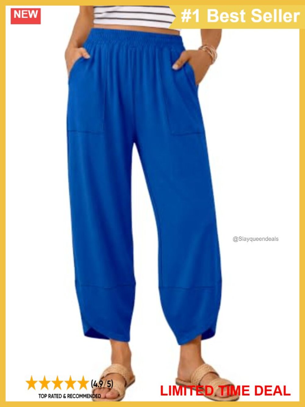Wide Leg Capri Palazzo Pants with Pockets Elastic Waist